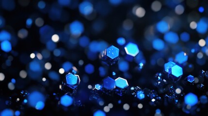 Abstract hexagons digital art, floating crystals, dark background.  Possible use Science fiction, technology, digital art background