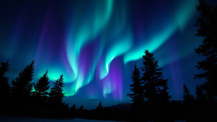Fototapeta premium Celestial Tapestry: Aurora Borealis Paints the Night Sky