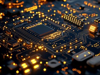 Obraz premium Illuminated Circuit Board Close-Up Technology Lab Close-Up Photography High-Tech Environment Macro View Digital Innovation