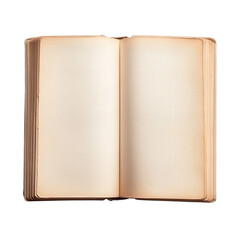 Naklejka premium Open book with blank pages, empty space inviting creativity, perfect for journaling, doodling, or note-taking. Isolated on white background or PNG