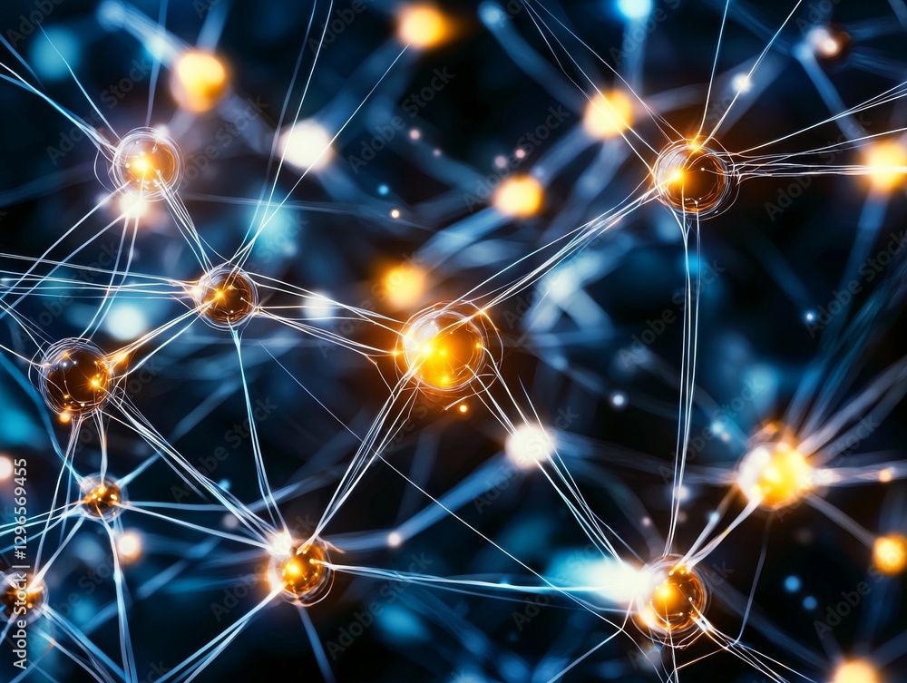Poster abstract neural network illumination digital art technology futuristic close-up view neural connecti