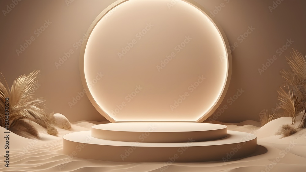 Poster a minimalist stage podium platform for product presentation and display in soft tones