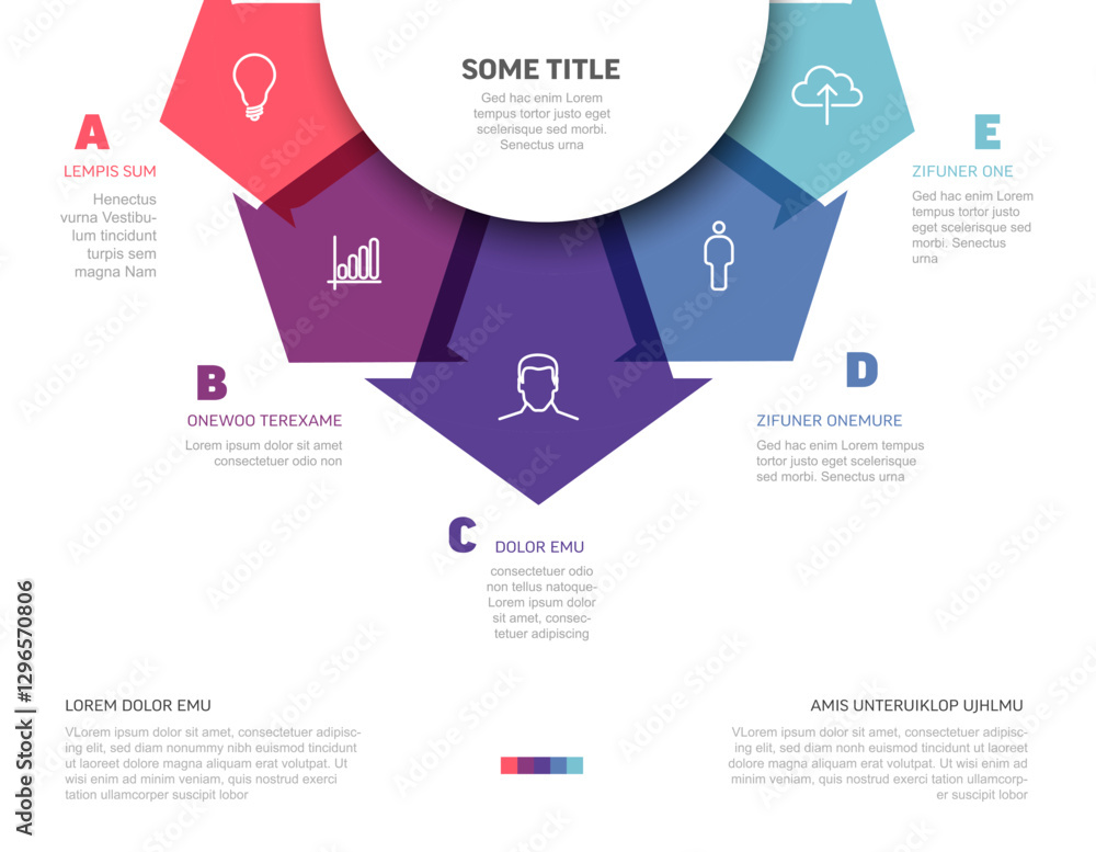 Poster colorful infographic features arrows pointing to icons and text areas, illustrating various sections
