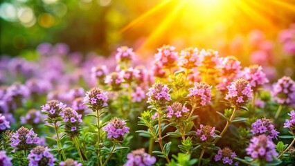 Obraz premium Lush Mexican Bush Thyme Garden: Aromatic Herbs Blooming in Sunlight