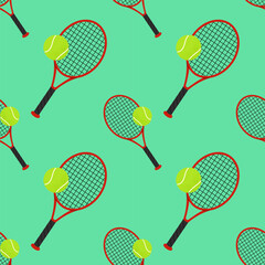 Tennis racket and ball. For sports themes, outdoor games and team activity concepts. Seamless pattern for textile, wrapping paper, background.