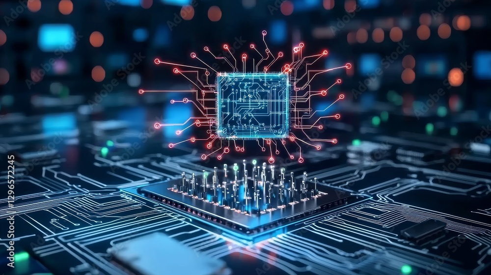 Aufkleber futuristic microchip technology showcase digital lab advertisement high-tech environment close-up vi