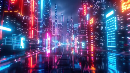 Obraz premium Neon Cityscape: A Futuristic Urban Landscape