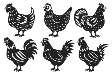 set of Hen silhouette vector illustration
