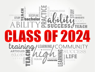 Fototapeta premium Class of 2024 - the group of students who graduated from high school or college in the year 2024, word cloud concept background