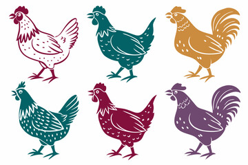 set of Hen silhouette vector illustration