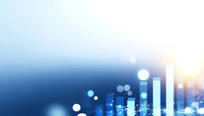 Fototapeta premium Abstract blue background with translucent bar graphs and soft lighting, suggesting growth, data analysis, and financial themes.
