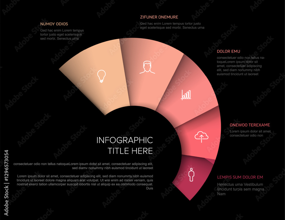 Poster a semi-circular infographic with gradient sections in pink and red hues features various icons. the 