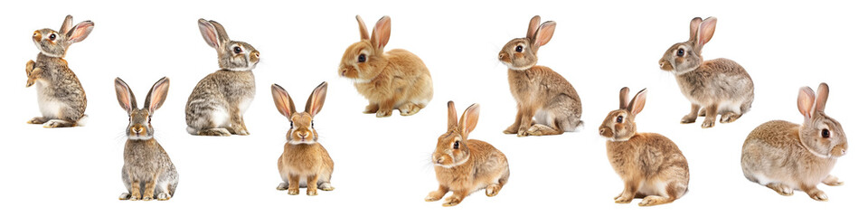 Obraz premium Collection of cute rabbits in various poses on a white background