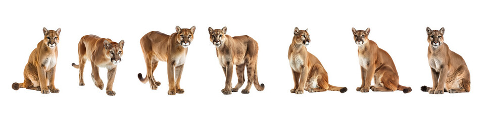 Obraz premium Seven Individual Poses of a Cougar on a Transparent Background
