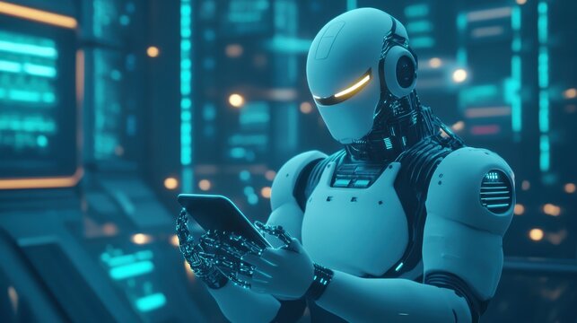 Futuristic Robot in a Dystopian Cityscape