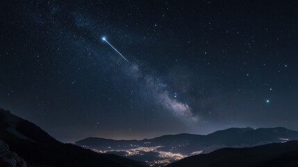 Fototapeta premium A meteor shower lighting up the sky over a mountainous landscape,Ai generative