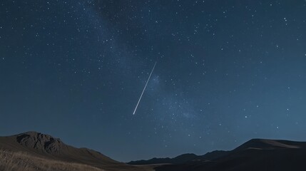 A meteor shower lighting up the sky over a mountainous landscape,Ai generative