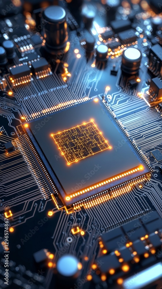 Poster high-tech circuit board detail electronics lab close-up shot digital environment macro view technolo