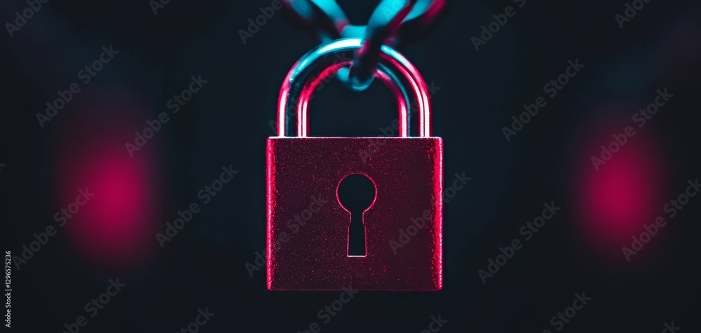 Poster a glowing padlock hangs from a chain, symbolizing security and protection against unauthorized acces