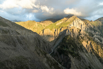 Beautiful Himalayan mountain landscape view of Baltal on Zoji La Pass with Sindh River in the...