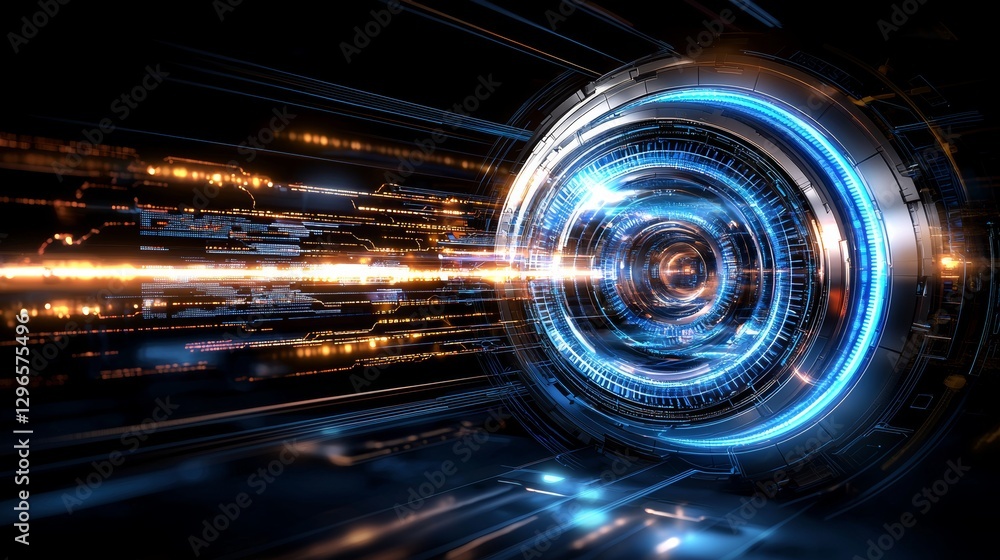 Poster futuristic technology interface activation virtual realm digital art sci-fi environment dynamic view