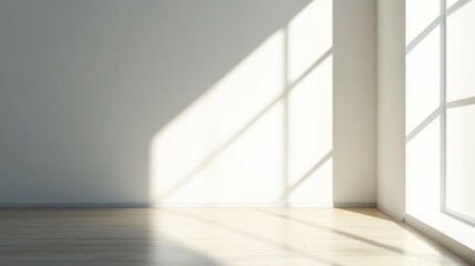 Fototapeta premium Empty room, sunlight through window, modern interior, potential for furniture catalog, or design inspiration