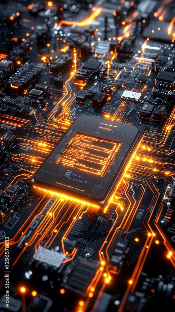 Poster high tech circuit board close-up technology lab digital art futuristic environment macro view innova