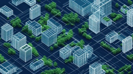 Obraz premium Isometric Cityscape with Green Spaces. Possible use Stock photo for urban planning, architecture, technology, or futuristic design projects