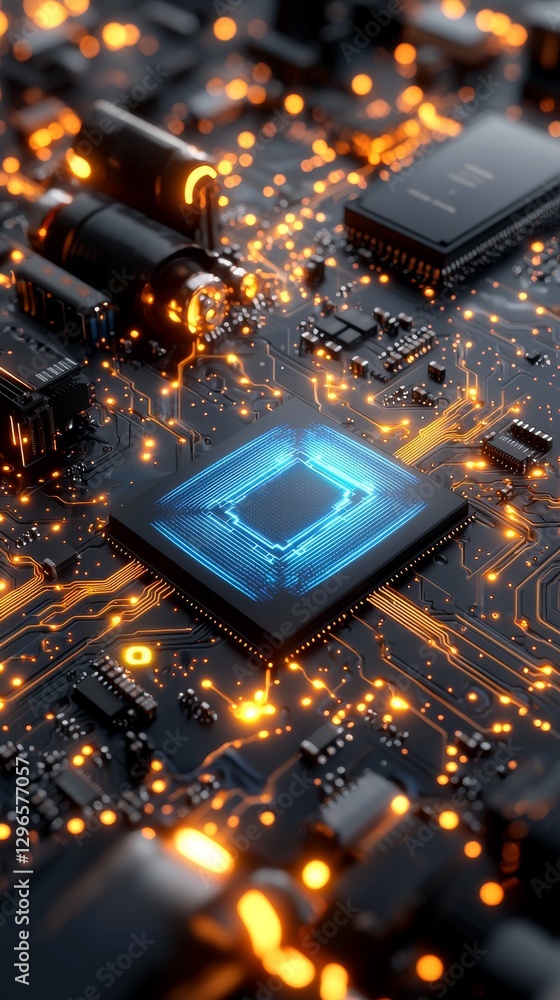 Aufkleber illuminated microchip circuit board technology showcase digital environment close-up view advanced e