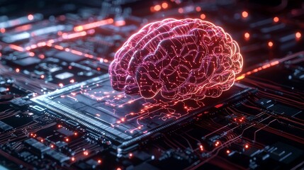 Artificial Intelligence and Human Brain Integration Technology Lab Digital Art Futuristic Environment Close-Up Viewpoint