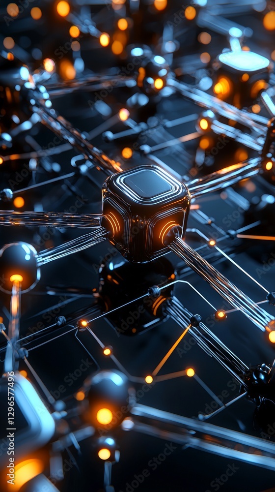 Aufkleber futuristic network node abstract design digital realm 3d render high-tech environment close-up view 