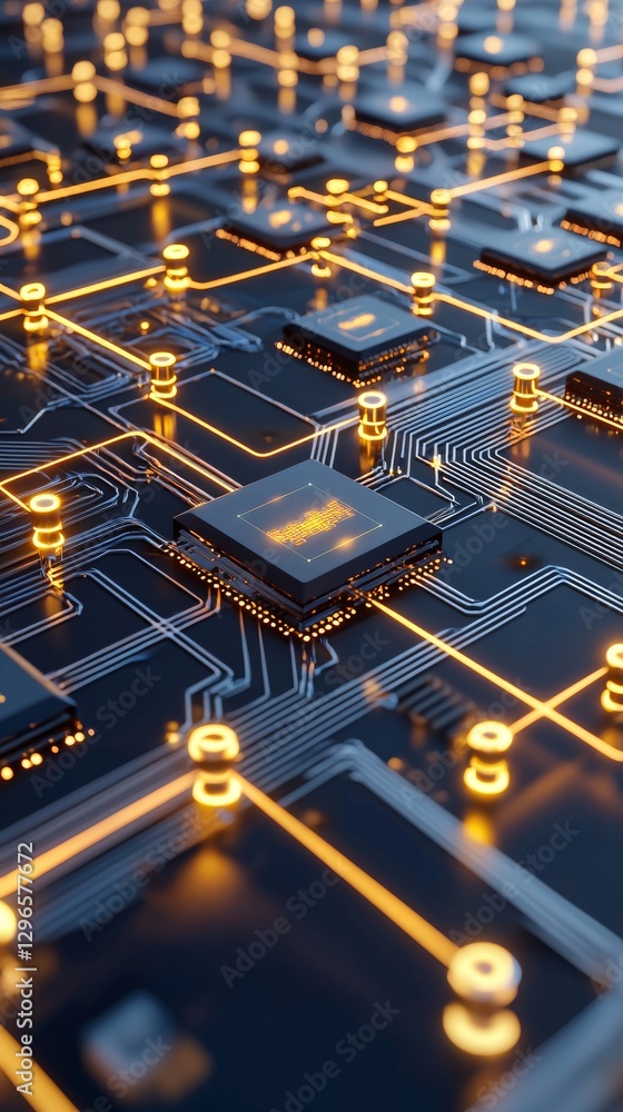 Poster high tech circuit board displaying intricate design technology lab digital art futuristic environmen