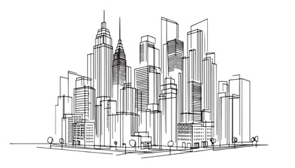 Continuous one single minimal line drawing city