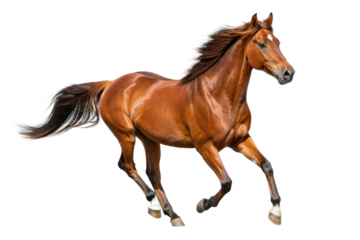 Majestic horse running freely in an open field during bright daytime, cut out