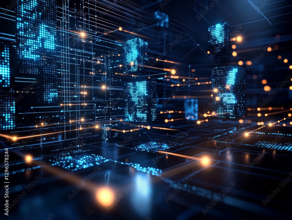 Poster digital data network visualization abstract technology graphic environment futuristic viewpoint mode