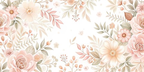 Delicate floral pattern with soft pink and peach hues on a white background, featuring intricate details and gentle curves , soft colors, organic shapes