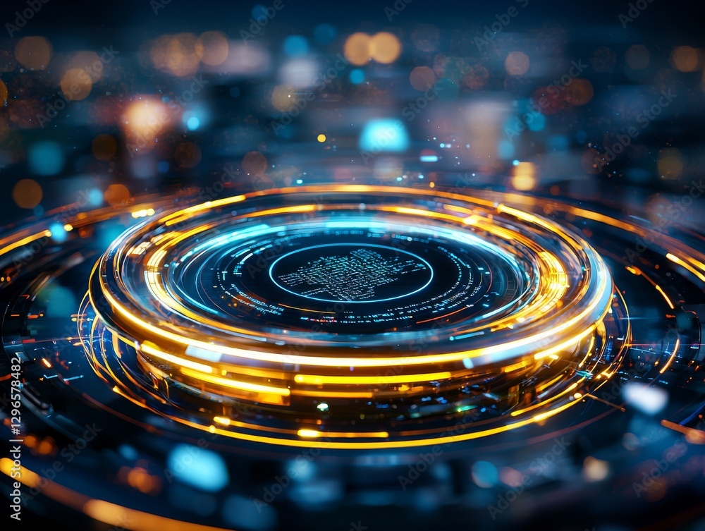 Poster futuristic technology interface showcase digital cityscape abstract visualization high-tech environm