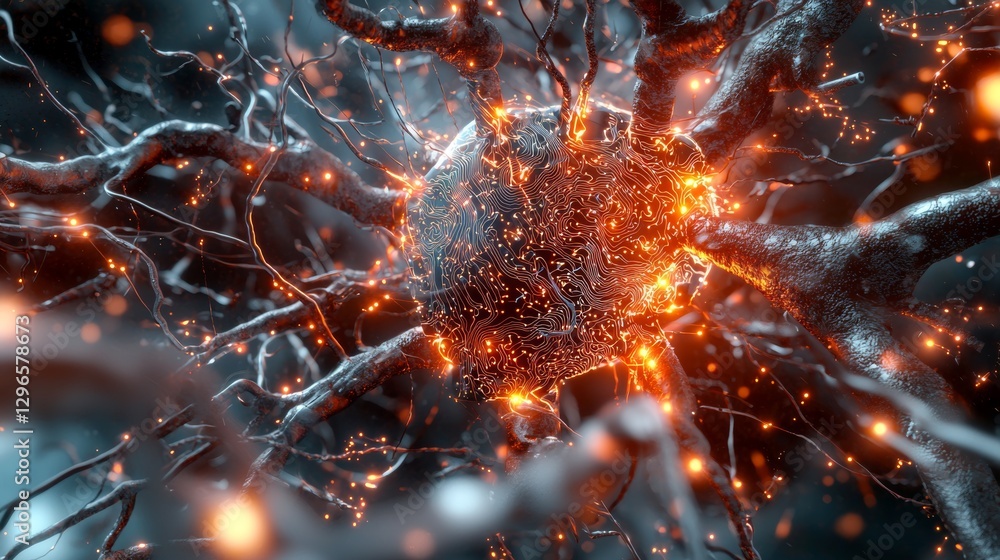 Aufkleber illuminating neural connections abstract glowing network digital realm 3d visuals futuristic perspec