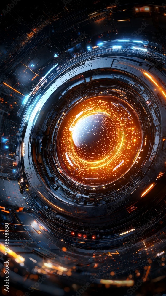 Poster futuristic sci-fi technology visualization digital realm abstract art high-tech environment close-up