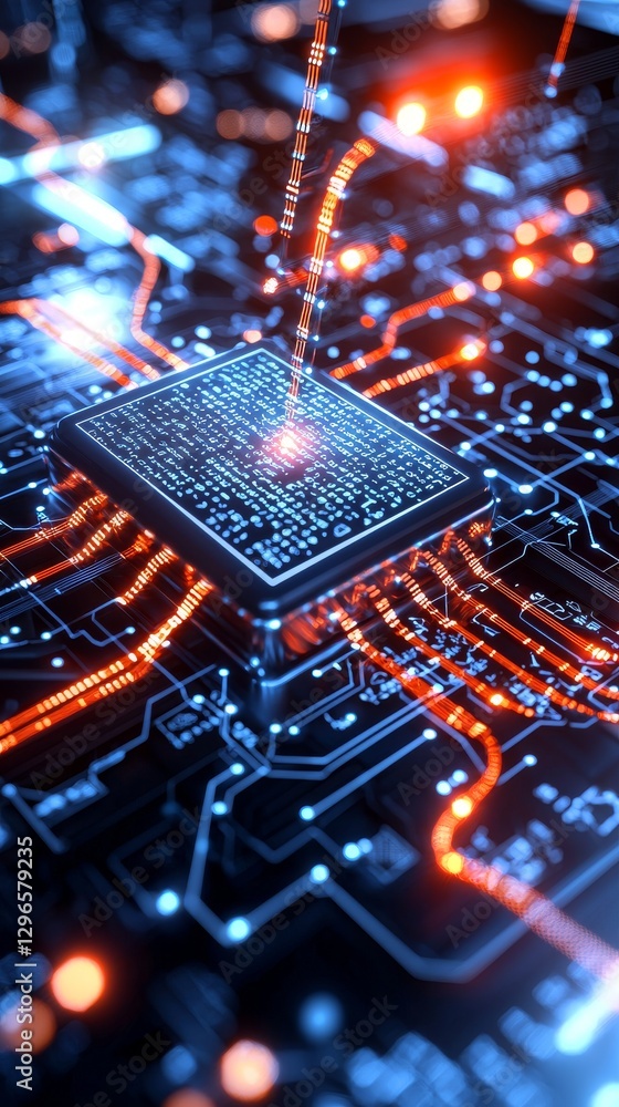 Poster futuristic technology advancements in high-tech circuitry digital lab visual art cyber environment c