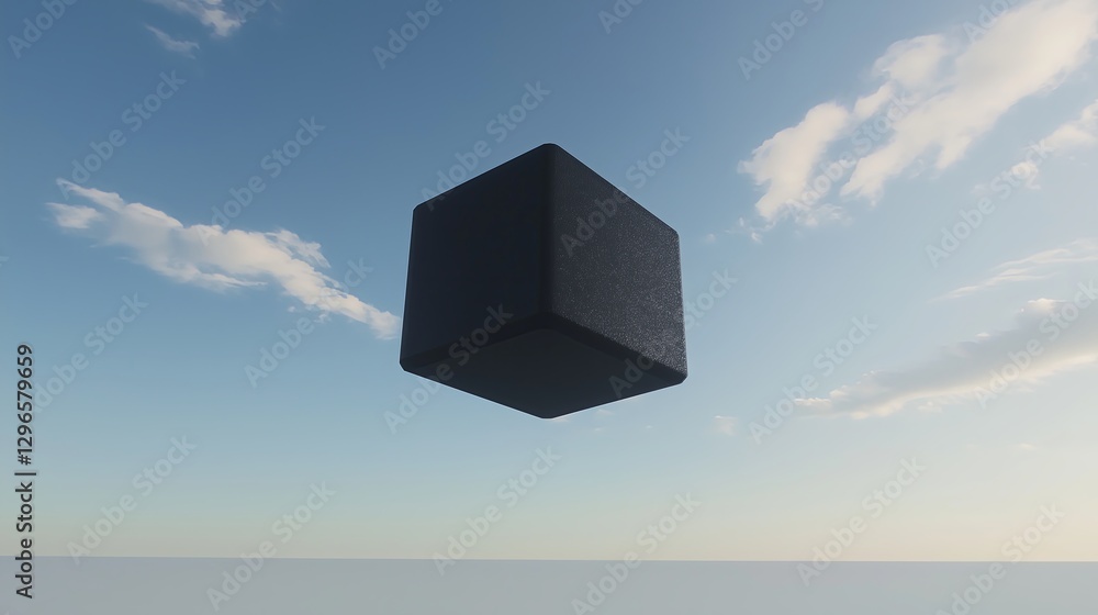 Aufkleber A perfect black cube floating in the middle of an empty space