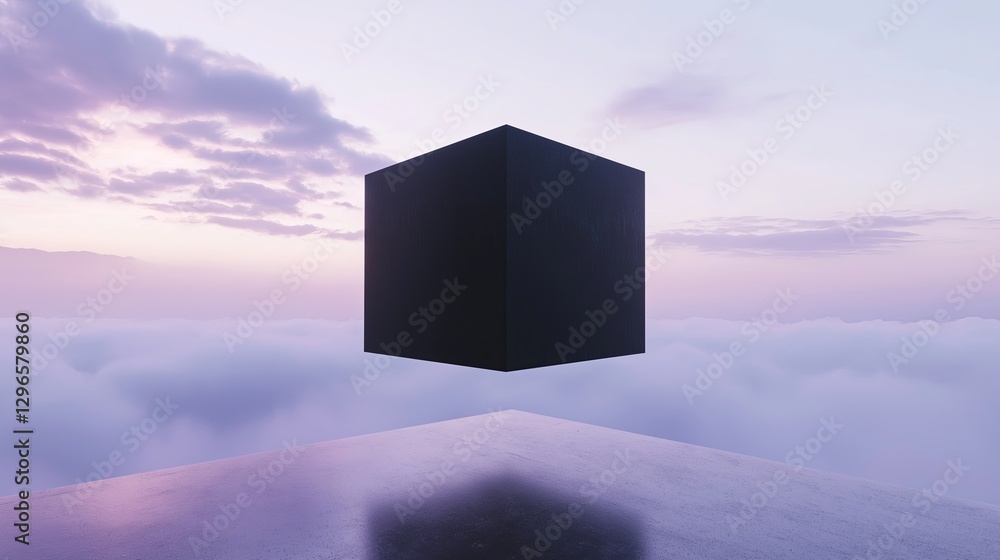 Poster A perfect black cube floating in the middle of an empty space