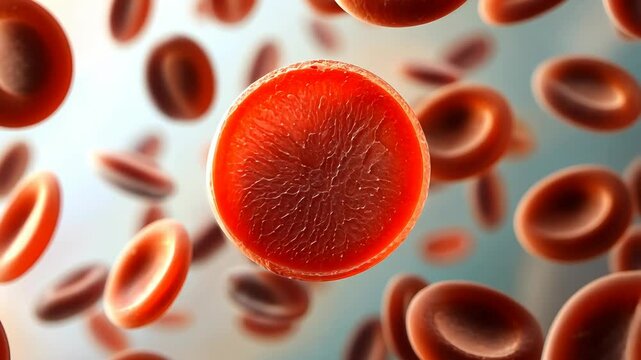 Close-up view of red blood cells in a fluid medium highlighting their structure and movement in the human body