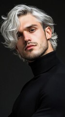 Obraz premium A man with a gray haired mane poses for a picture