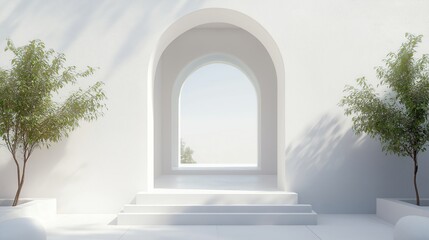 A pure white archway leading into a sunlit space