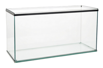 Clear glass aquarium suitable for freshwater or marine fish tank setup for home or office use, cut out