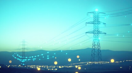 Digital Power Lines Dusk Landscape