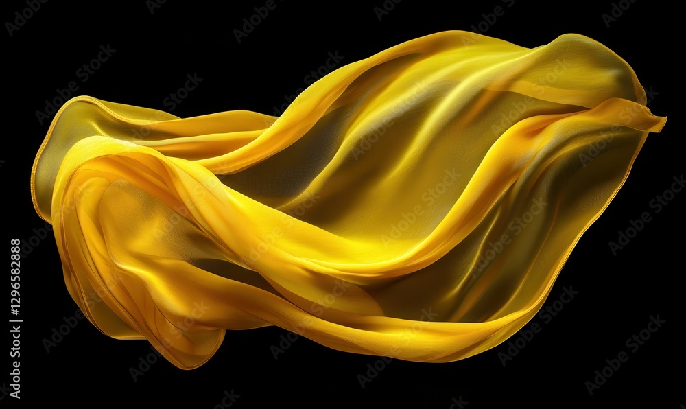 Poster minimalist abstract pattern of flowing yellow fabric captured mid-motion, illuminated by warm studio