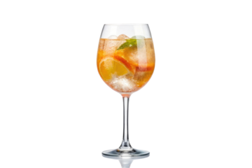 Refreshing summer cocktail with citrus fruits and ice served in a tall glass for a cheerful gathering, cut out