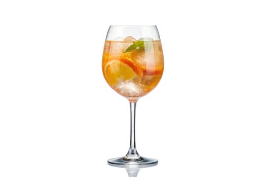Refreshing summer cocktail with citrus fruits and ice served in a tall glass for a cheerful gathering, cut out